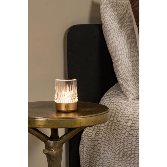 Lucide LILY - Lampe de Table Rechargeable - Pile - Ø 8 cm - LED Dim pour réchauffer - 1x3W 2700K/3000K - Or Mat / Laiton - Lot de 3
