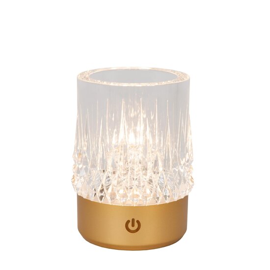 Lucide LILY - Lampe de Table Rechargeable - Pile - Ø 8 cm - LED Dim pour réchauffer - 1x3W 2700K/3000K - Or Mat / Laiton - Lot de 3
