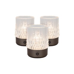 Lucide LILY - Oplaadbare Tafellamp - Accu/Batterij - Ø 8 cm - LED Dim to warm - 1x3W 2700K/3000K - Zwart chroom - Set van 3
