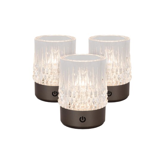 Lucide LILY - Lámpara de mesa recargable - Batería - Ø 8 cm - LED Dim to Warm - 1x3W 2700K/3000K - Cromo negro - Juego de 3