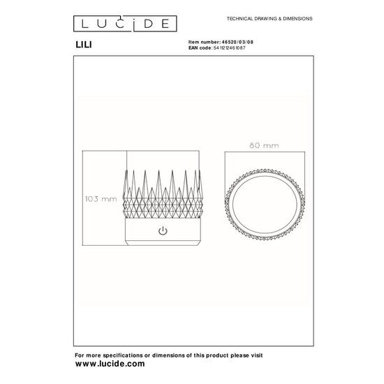 Lucide LILY - Lámpara de mesa recargable - Batería - Ø 8 cm - LED Dim to Warm - 1x3W 2700K/3000K - Cromo negro - Juego de 3