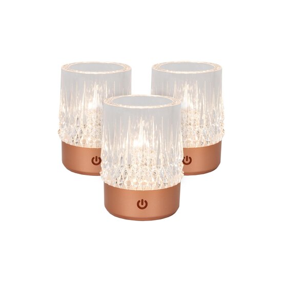 Lucide LILY - Lámpara de mesa recargable - Batería - Ø 8 cm - LED Dim to Warm - 1x3W 2700K/3000K - Cobre - Juego de 3