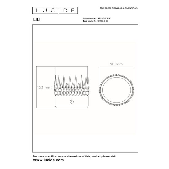 Lucide LILY - Oplaadbare Tafellamp - Accu/Batterij - Ø 8 cm - LED Dim to warm - 1x3W 2700K/3000K - Koper - Set van 3