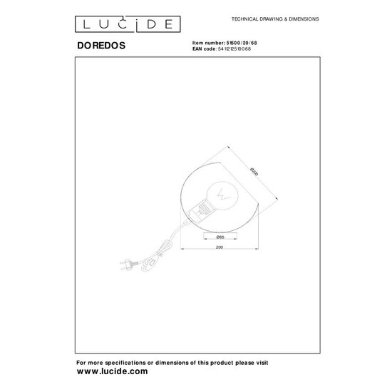 Lucide DOREDOS - Tafellamp - Ø 20 cm - 1xE27 - Pastel blauw