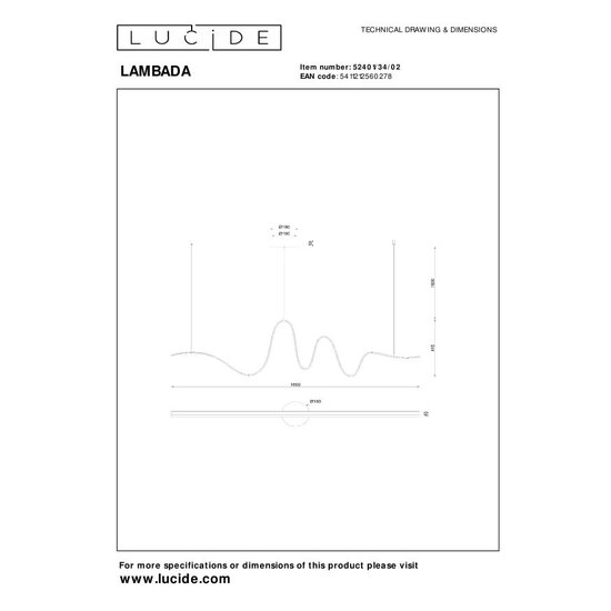 Lucide LAMBADA - Hanglamp - LED Dimb. - 1x33W 2700K/3200K - Mat Goud / Messing