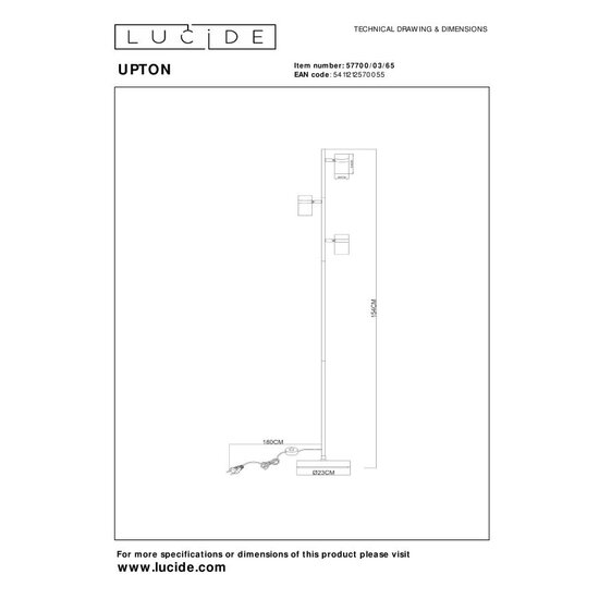 Lucide UPTON - Lámpara de pie - 3xGU10 - Ahumada