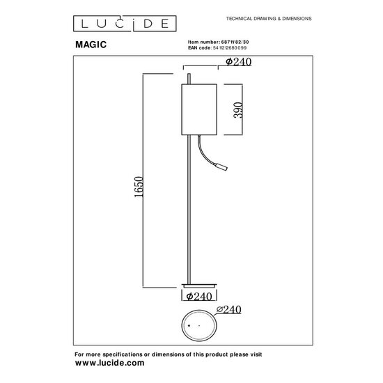 Lucide MAGIC - Vloerlamp - Ø 24 cm - 1xE27 - Zwart