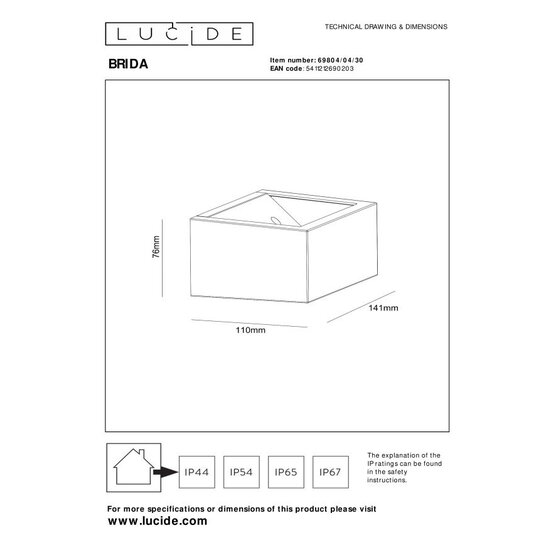 Lucide BRIDA – Wiederaufladbare Wandleuchte für Innen/Außen – Akku/Batterie – LED dimmbar. - 1x3,7W 2700K - IP54 - Bewegungssensor - Schwarz