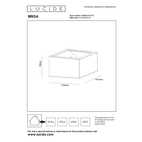 Lucide BRIDA - Aplique Recargable Interior/Exterior - Accu/Batería - LED Dim. - 1x3,7W 2700K - IP54 - Sensor de movimiento - Marrón óxido