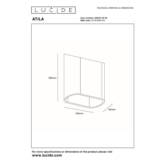Lucide ATILA - Applique Intérieur/Extérieur - Gradation LED. - 2x5W 2700K - IP65 - Noir