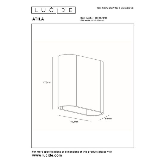 LUCIDE Lucide ATILA - Lámpara de Pared Interior/Exterior - Perfecta para cualquier espacio exterior
