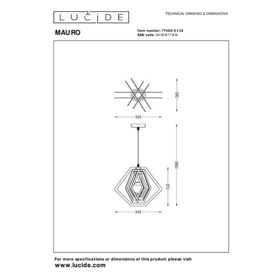 Lucide MAURO - Hanglamp Kinderkamer - 1xE27 - Groen