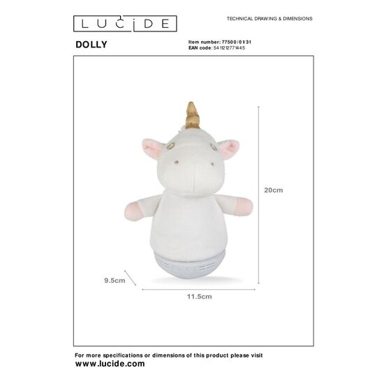 Lucide DOLLY - Tafellamp Kinderkamer - Batterijen - LED - 1x3W 2700K - Met muziekfunctie - Wit