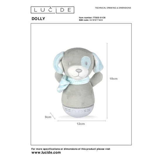 Lucide DOLLY - Tafellamp Kinderkamer - Batterijen - LED - 1x3W 2700K - Met muziekfunctie - Grijs