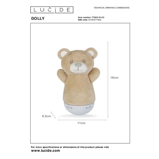 Lucide DOLLY - Tafellamp Kinderkamer - Batterijen - LED - 1x3W 2700K - Met muziekfunctie - Bruin