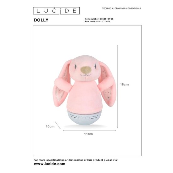 Lucid DOLLY - Table lamp Children's room - Batteries - LED - 1x3W 2700K - With music function - Pink