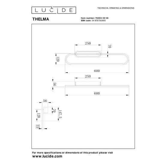 LUCIDE Lucide Thelma - Aplique - LED Dim to Warm - 1x24W 2700K - Negro