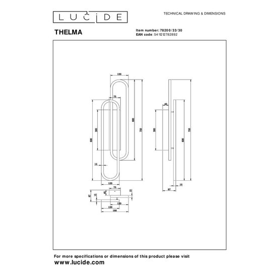 LUCIDE Lucide THELMA - Aplique - LED Regulable para Iluminación Acogedora