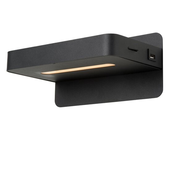 Lucide ATKIN - Bedlamp / Wandlamp - LED - 1x6W 3000K - Met USB oplaadpunt - Zwart