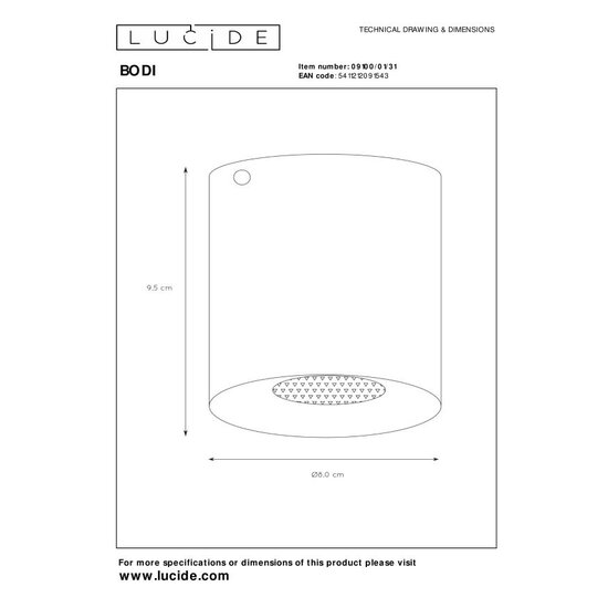 Lucide BODI - Ceiling spotlight - Ø 8 cm - 1xGU10 - White