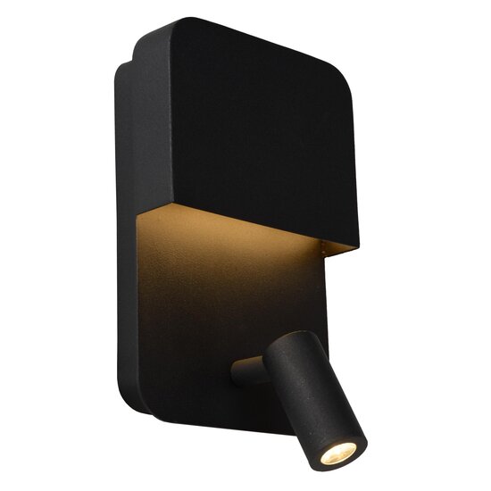 Lucide BOXER - Lampe de chevet / Applique - LED - 3000K - Avec point de recharge USB - Noir