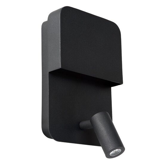 Lucide BOXER - Lámpara de noche / Aplique - LED - 3000K - Con punto de carga USB - Negro
