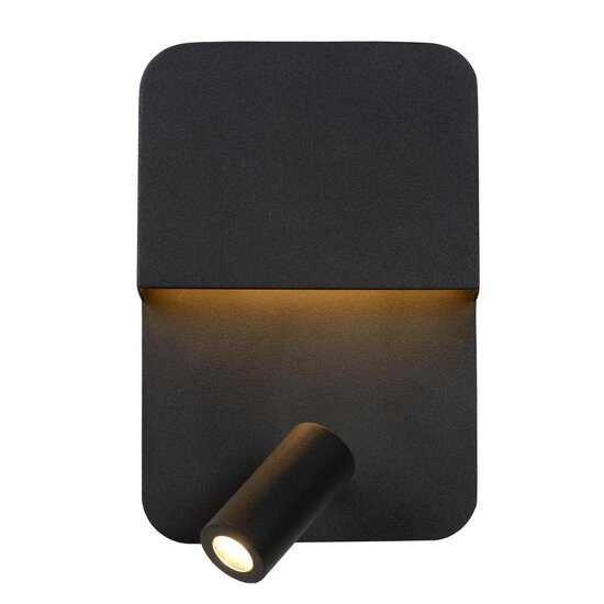 Lucide BOXER - Lámpara de noche / Aplique - LED - 3000K - Con punto de carga USB - Negro