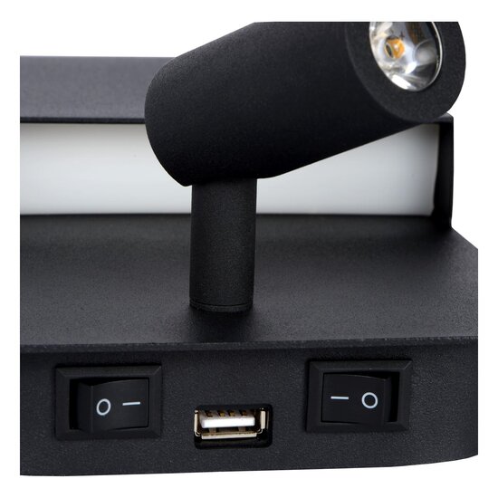 Lucide BOXER - Lámpara de noche / Aplique - LED - 3000K - Con punto de carga USB - Negro
