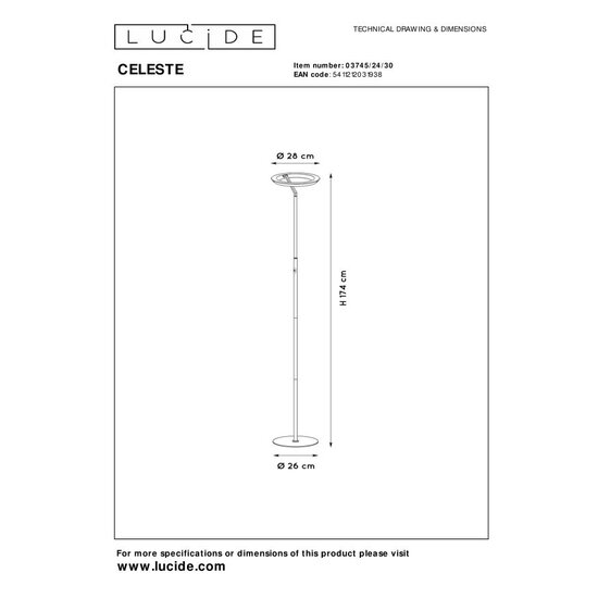 Lucide CELESTE - Floor lamp - Ø 28 cm - LED Dimb. - 1x21W 2700K - Black