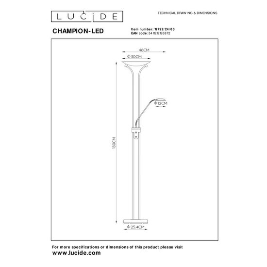 Lucide CHAMPION-LED - Reading lamp - LED Dimmable - 3000K - Bronze