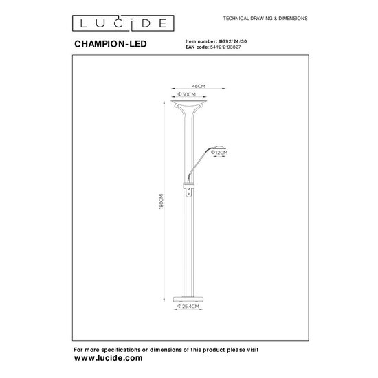 Lucide CHAMPION-LED - Leselampe - LED Dim. - 3000K - Schwarz
