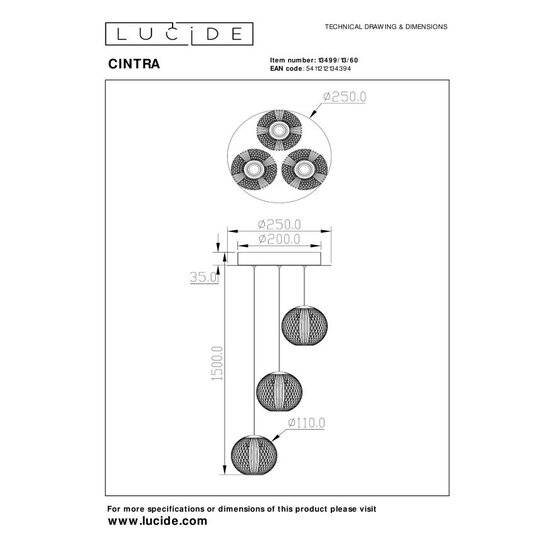 Lucide CINTRA - Pendant lamp - Ø 25 cm - LED Dimb. - 3x4.7W 2700K - Transparent
