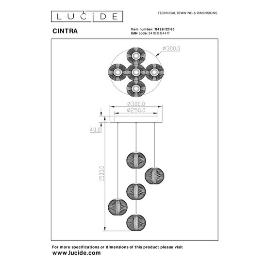 Lucide CINTRA - Hanglamp - Ø 32 cm - LED Dimb. - 5x4,7W 2700K - Transparant