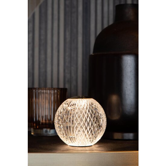 Lucide CINTRA - Oplaadbare Tafellamp - Accu/Batterij - Ø 11 cm - LED Dimb. - 1x2W 3000K - 3 StepDim - Transparant