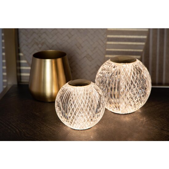 Lucide CINTRA - Lámpara de mesa recargable - Accu/Batería - Ø 9 cm - LED Dim. - 1x1.5W 2700K - 3 pasos de atenuación - Transparente