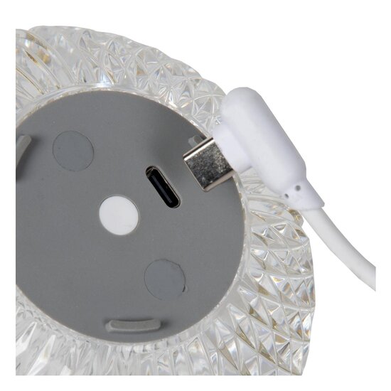 Lucide CINTRA - Lámpara de mesa recargable - Accu/Batería - Ø 9 cm - LED Dim. - 1x1.5W 2700K - 3 pasos de atenuación - Transparente