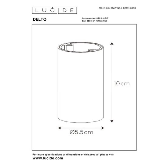 Lucide DELTO - Spot de plafond - Ø 5,5 cm - LED Dim pour réchauffer - GU10 - 1x5W 2200K/3000K - Blanc
