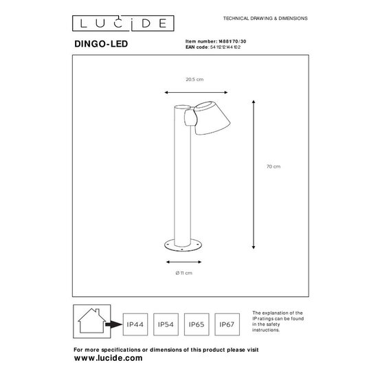 Lucid DINGO-LED - Pedestal lamp - LED Dimb. - GU10 - 1x5W 3000K - IP44 - Anthracite