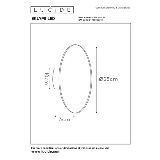 Lucide EKLYPS LED - Wall lamp - Ø 25 cm - LED - 1x9W 3000K - White