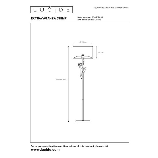 Lucide EXTRAVAGANZA CHIMP - Vloerlamp - Ø 35 cm - 1xE27 - Zwart