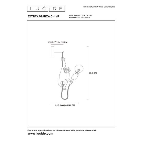 Lucide EXTRAVAGANZA CHIMP - Lámpara de pared - 1xE27 - Negro