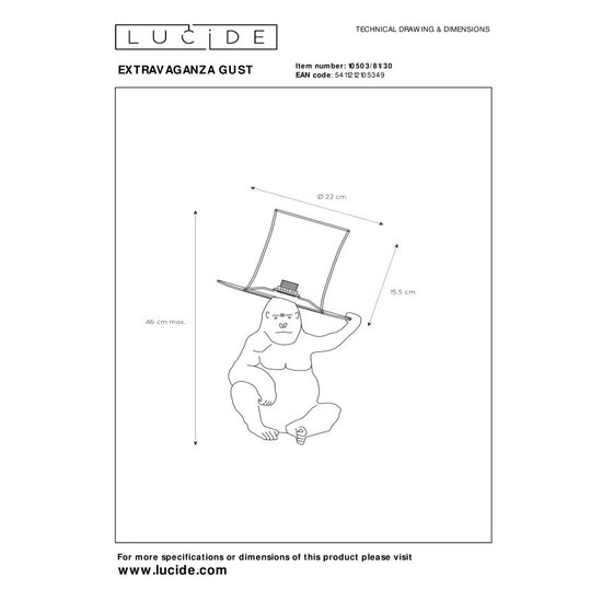 Lucide EXTRAVAGANZA GUST - Lampe de table - Ø 22 cm - 1 x E14 - Noir