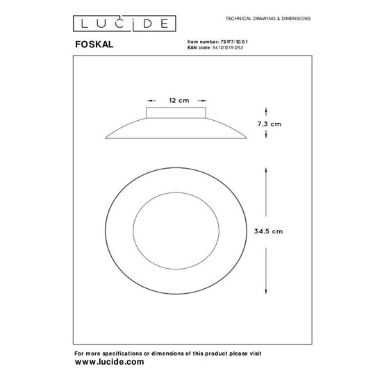Lucide FOSKAL - Ceiling lamp - Ø 34.5 cm - LED - 1x12W 2700K - Brass