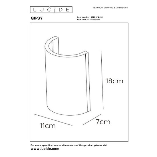 Lucide GIPSY - Lámpara de pared - 1xG9 - Blanco