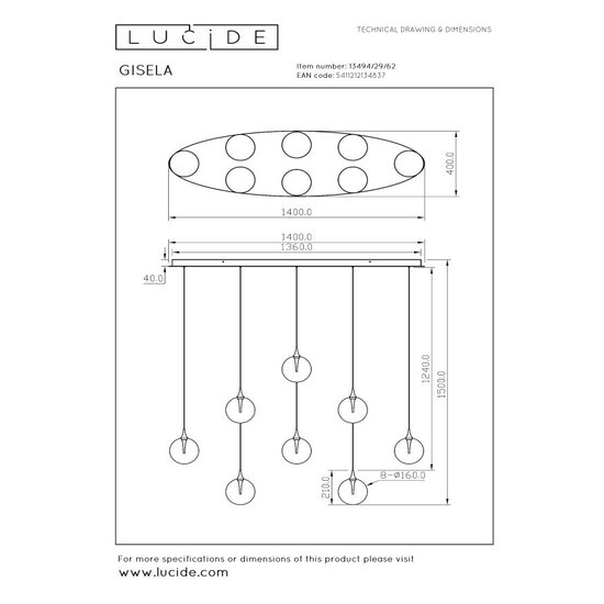 Lucide GISELA - Hanging lamp - LED Dim. - 8x3.9W 2700K - Amber