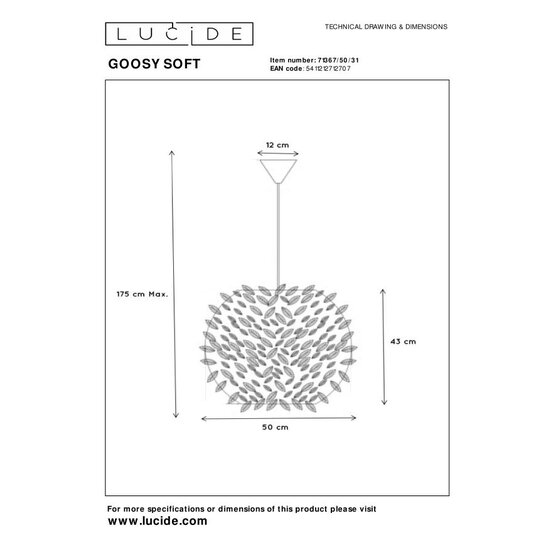 Lucide GOOSY SOFT - Pendant lamp - Ø 50 cm - 1xE27 - White