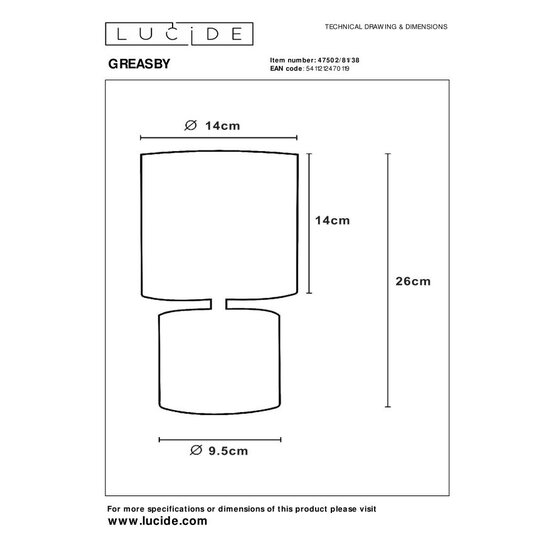 Lucide GREASBY - Tafellamp - Ø 14 cm - 1xE14 - Beige