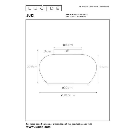 Lucide JUDI - Ceiling lamp - Ø 30.5 cm - 1xE27 - Fumé