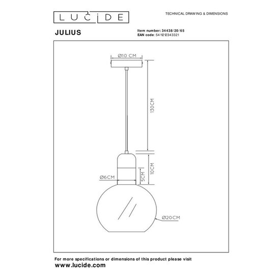 Lucide JULIUS - Suspension - Ø 20 cm - 1xE27 - Fumé