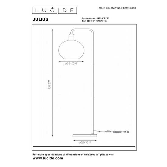Lucide JULIUS - Vloerlamp - Ø 28 cm - 1xE27 - Fumé